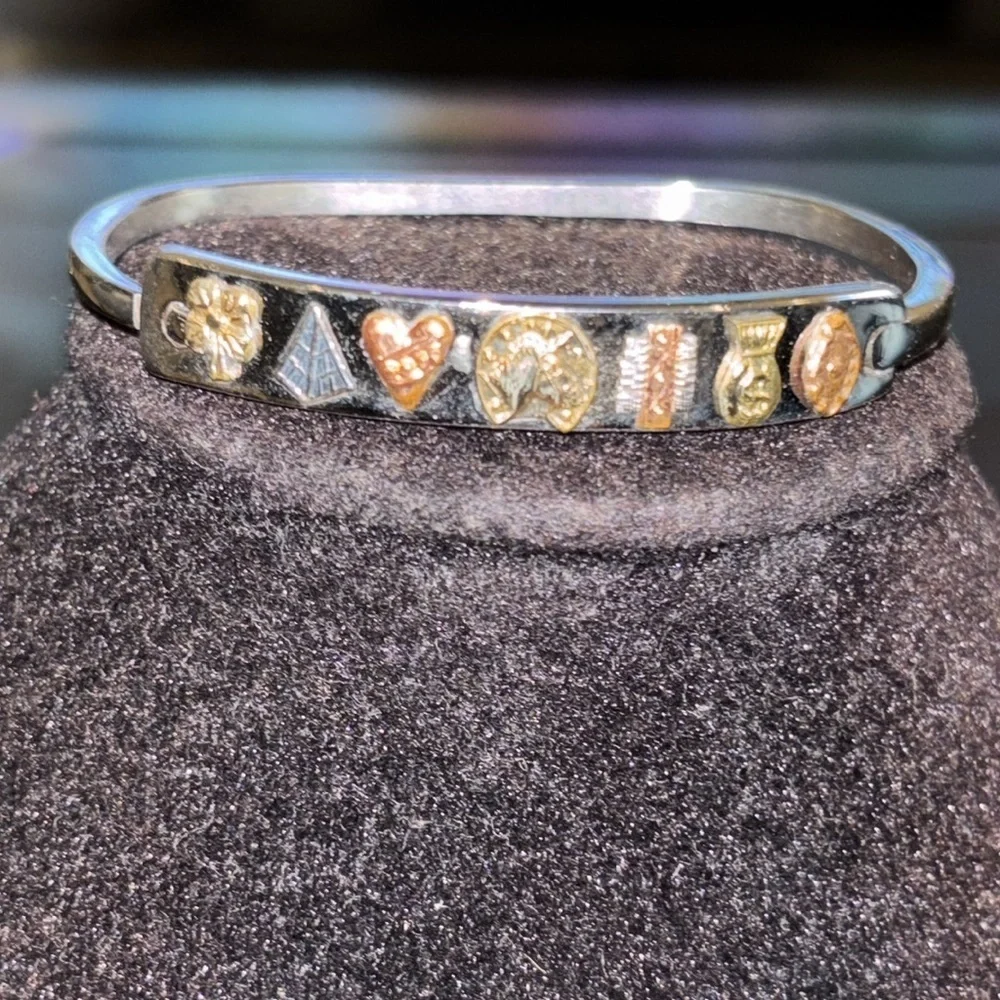 Multi-Character Bangle Bracelet Silver Bronze Gold Tone Bracelet Horseshoe Money